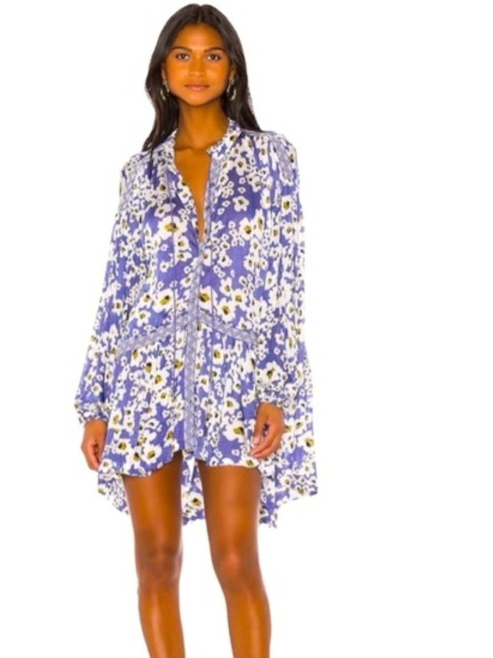 Free People Lavender Floral Asymmetrical Mini Dress